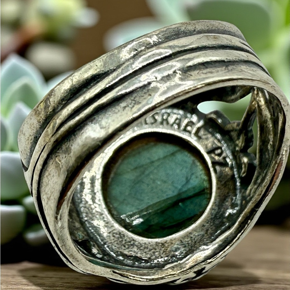 Sterling Silver Israel PZ Labradorite Floral Statement Ring – Size 8 - Picture 17 of 17